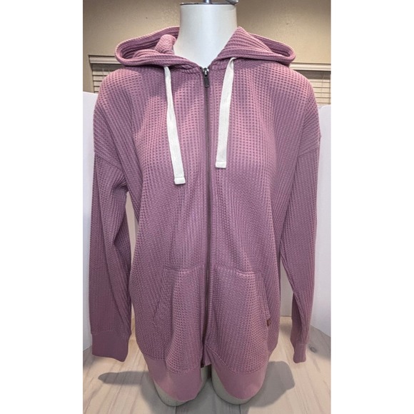 L.L. Bean Tops - LL Bean Womens Large Mauve Waffle Knit Full Zip Hoodie Thermal Jacket 517785